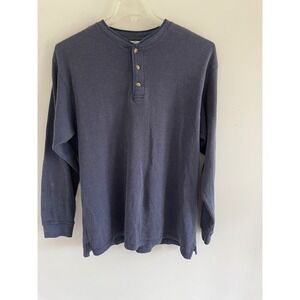 Mountain Ridge Mens Navy Blue Waffle Knit Henley Thermal Shirt Large Long Sleeve